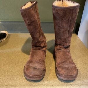 Brown Suede Shearling Boots